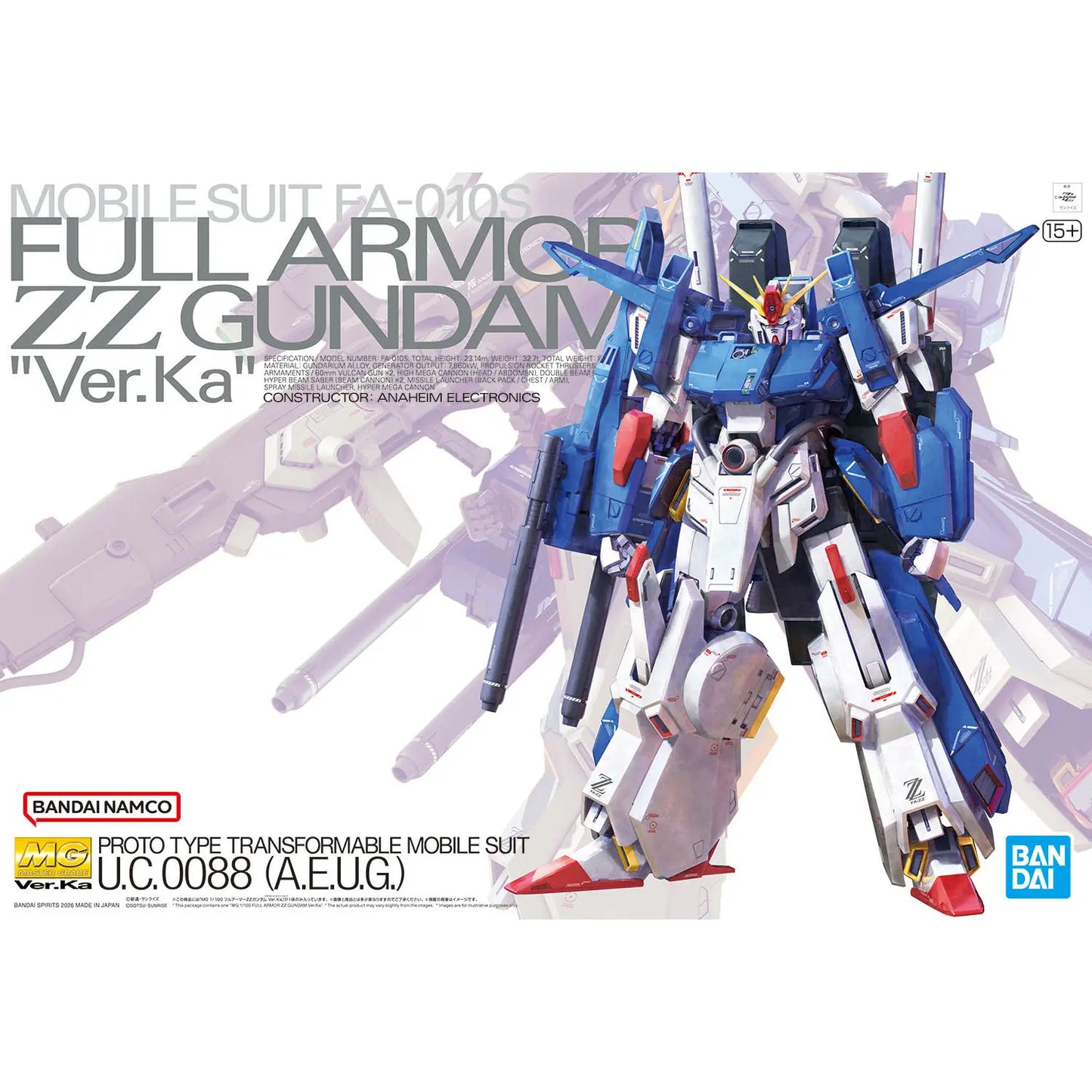 Mobile Suit Gundam ZZ MG Full Armor ZZ Gundam Ver.Ka 1/100 Scale Model Kit